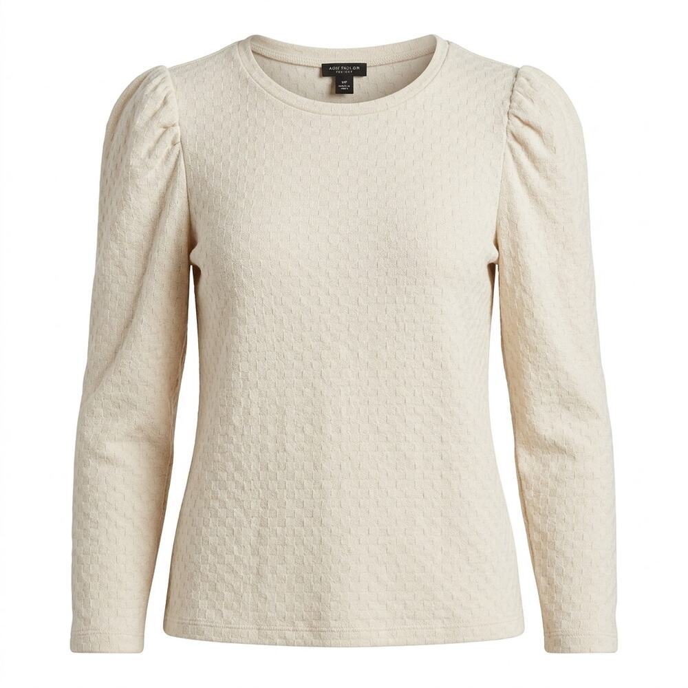 Ann Taylor Factory Beige Textured Knit Puff Sleeve Top Women Petite Size MP